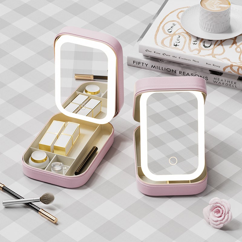 Multi-Functional Portable Jewelry Box Makeup Mirror Led Three-Color Mirror Folding Makeup Box Beauty Mirror - Image 3